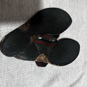 Gucci GG Logo Web Stripe Thong Sandals Black Flat Flip Flop Slide EU 38 US 7